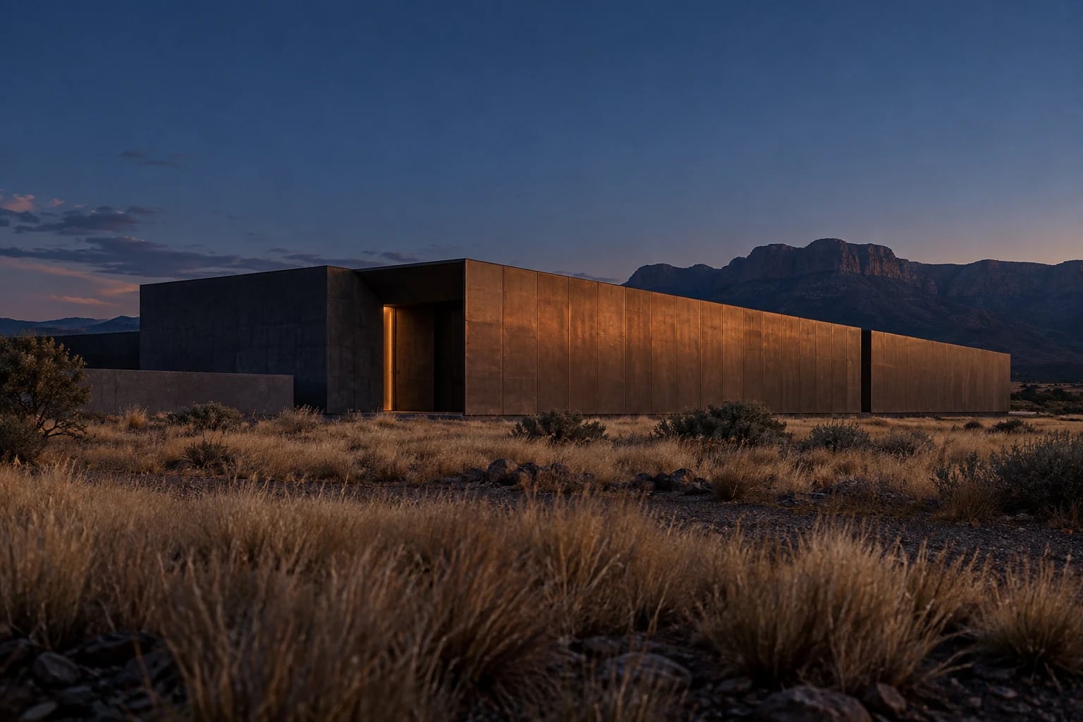 Architectural study: a bronze and charcoal data hall within the Australian landscape.